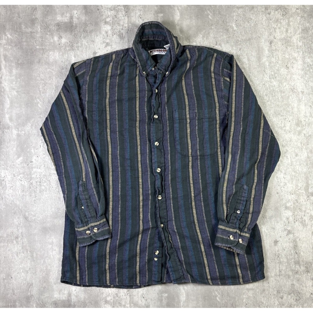 Vintage 80s McGregor Blue Purple Striped Button Down Cotton Shirt Mens M